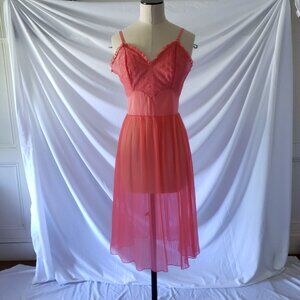 SALE Vintage Coral Lingerie Nightdress Slip Small